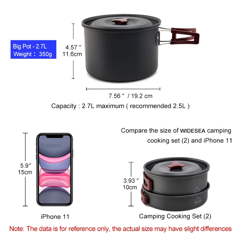 Aluminum alloy outdoor cookware set with pot, pan, and kettle, stacked for storage (view 4)