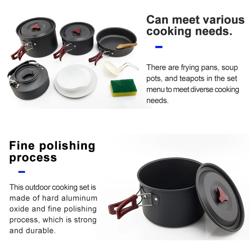 Aluminum alloy outdoor cookware set with pot, pan, and kettle, stacked for storage (view 5)