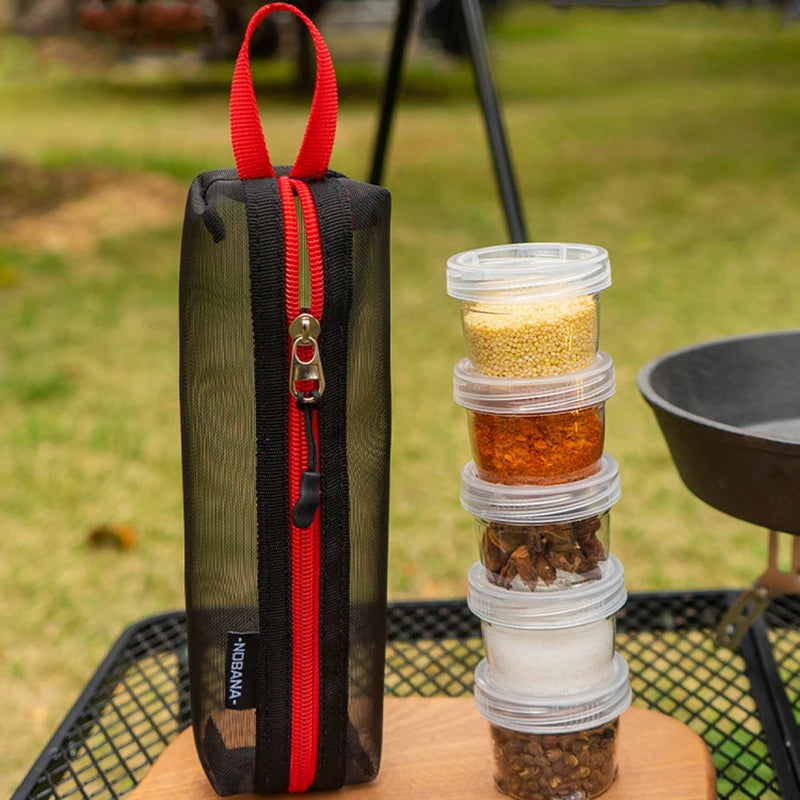 Black 1-set portable plastic spice kit for camping with clear seasoning bottles (view 7)