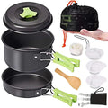 A 1.8L aluminum alloy camp cookware set in black, showing the pot and other components nested together