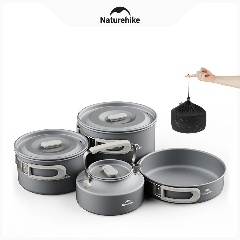 Aluminum alloy camping cookware set with pots, pans, and a kettle for 4-7 people (view 7)