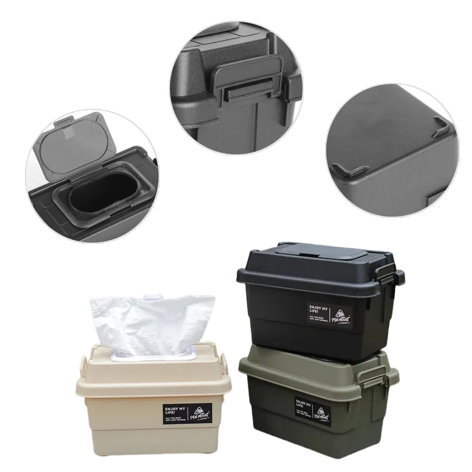 Plastic camp organizer in green, holding a roll of tissue and small seasoning bottles (view 5)
