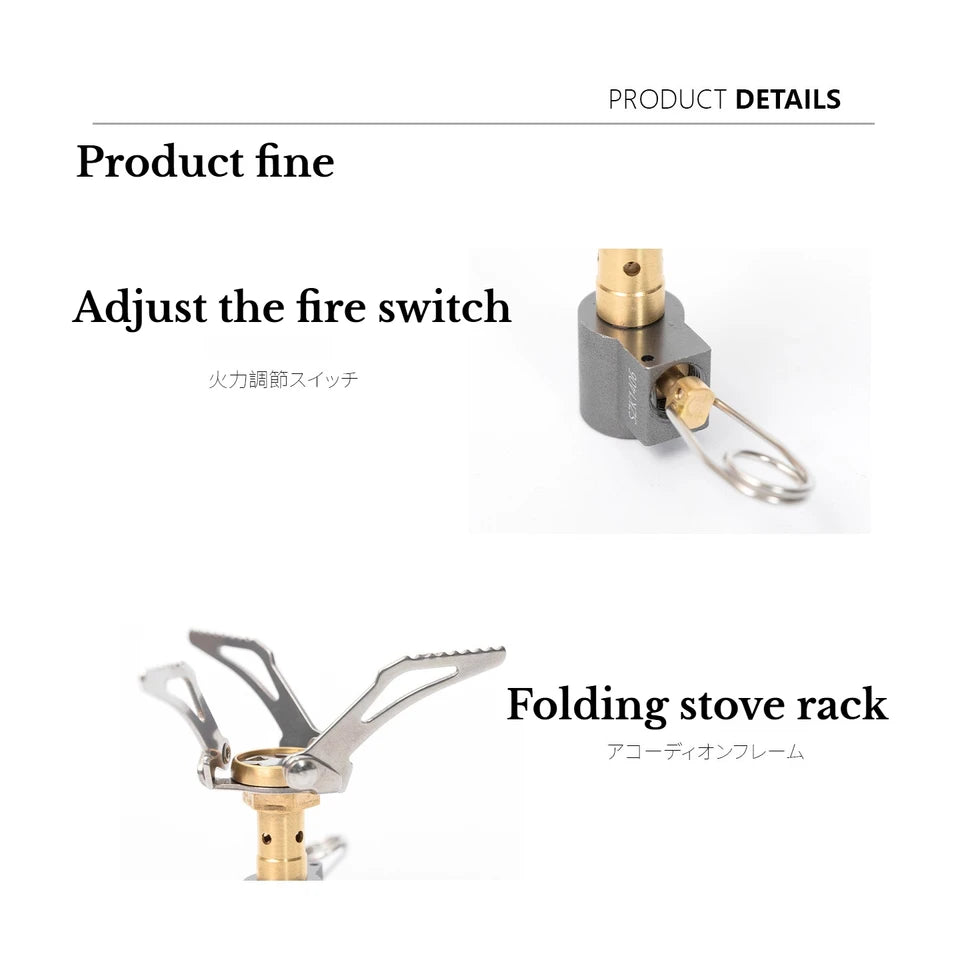 Miniature silver gas stove with an orange flame, on a dark background, showcasing its compact size (view 5)