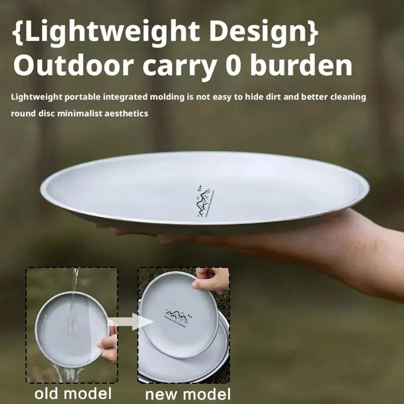 Single round titanium camping plate on a neutral background (view 6)