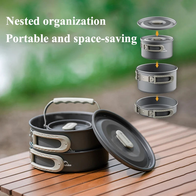 Aluminum alloy camping cookware set with pots, pans, and a kettle for 4-7 people (view 2)