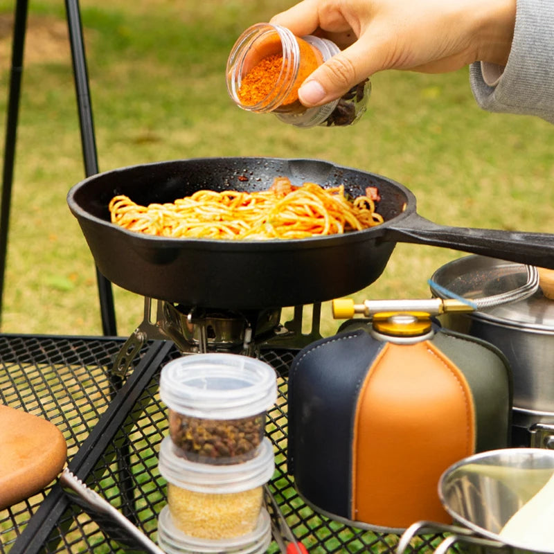 Black 1-set portable plastic spice kit for camping with clear seasoning bottles (view 5)