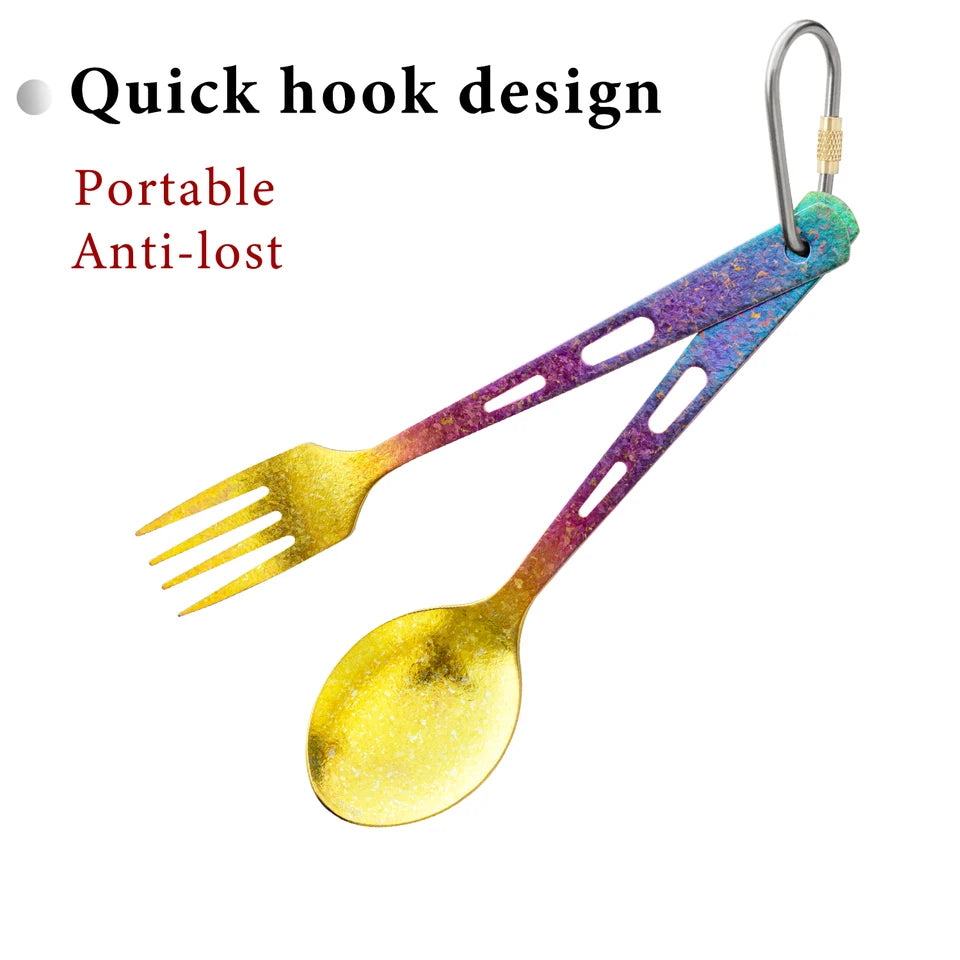 Titanium 3-piece knife, fork, and spoon set for outdoor dining (view 3)