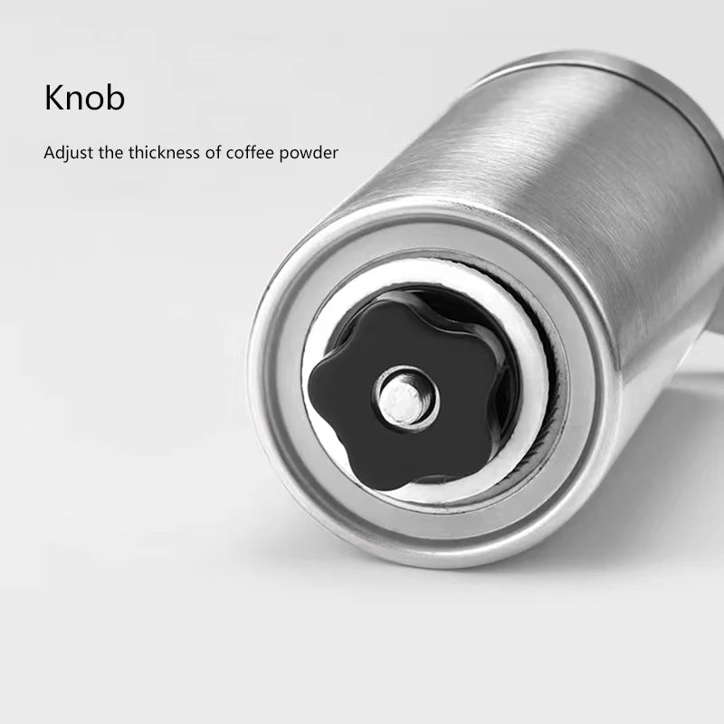 Portable stainless steel manual coffee grinder with a hand crank and adjustable ceramic burrs (view 4)