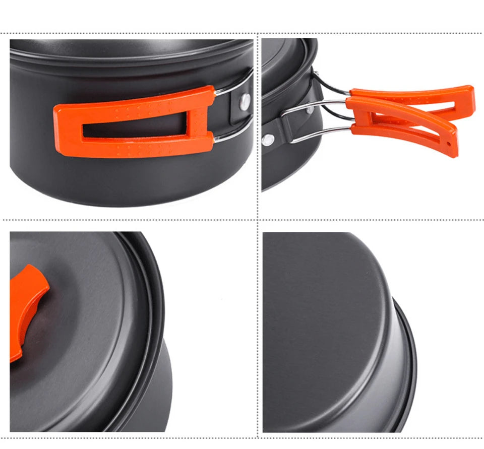 A 1.8L aluminum alloy camp cookware set in black, showing the pot and other components nested togeth (view 5)