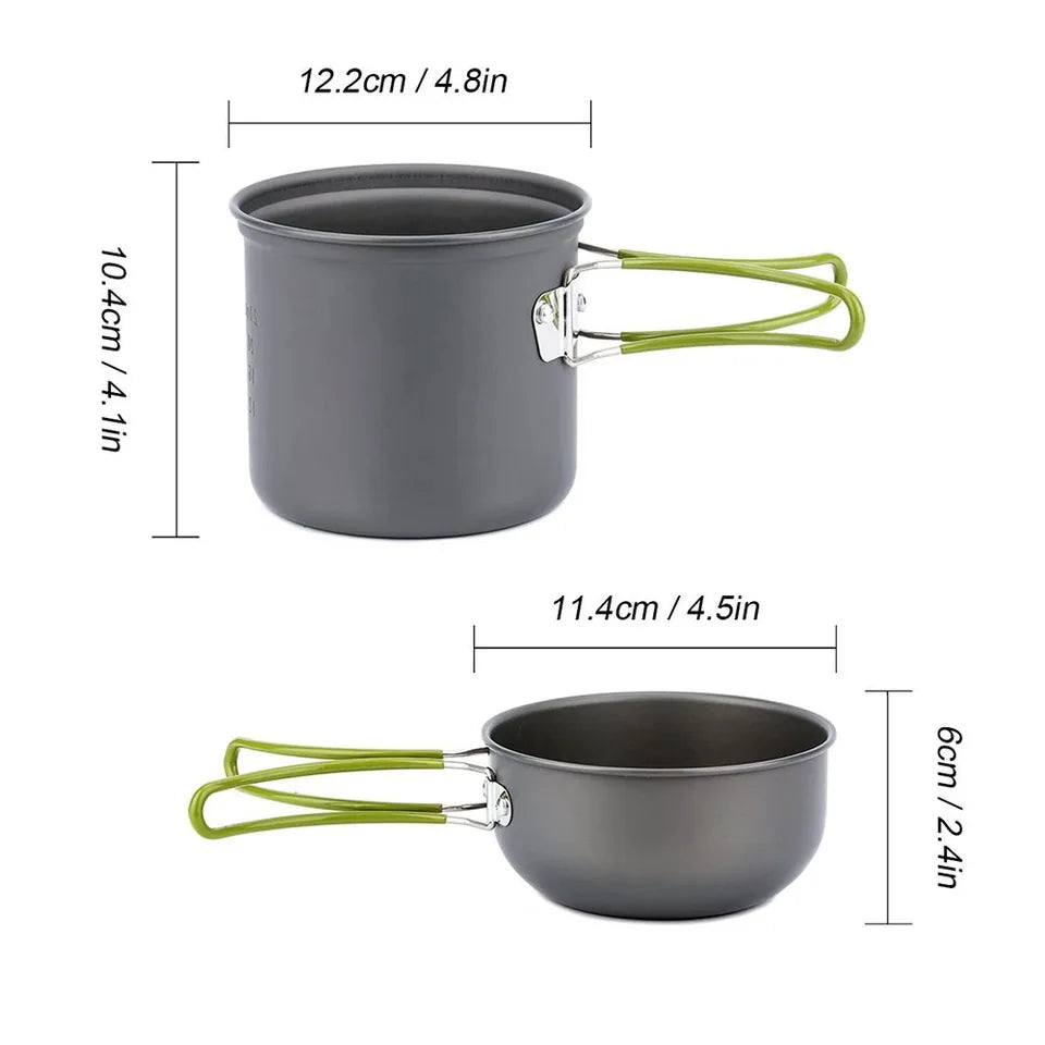Ultralight camping cookware mess kit with pots, pans, and utensils for outdoor cooking (view 2)