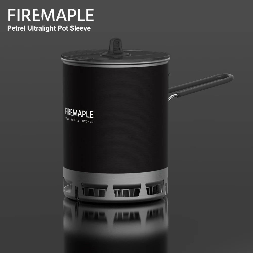 An ultralight aluminum alloy camping pot with a black neoprene sleeve and a plastic handle, shown on (view 7)
