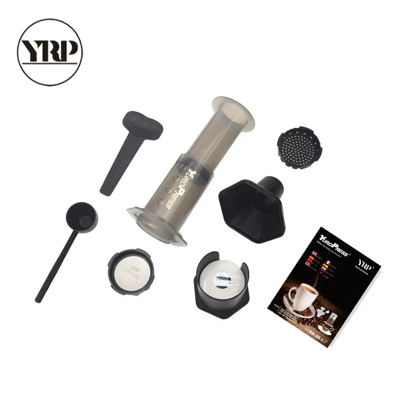 Black manual plastic press-style coffee maker with paper filters (view 3)