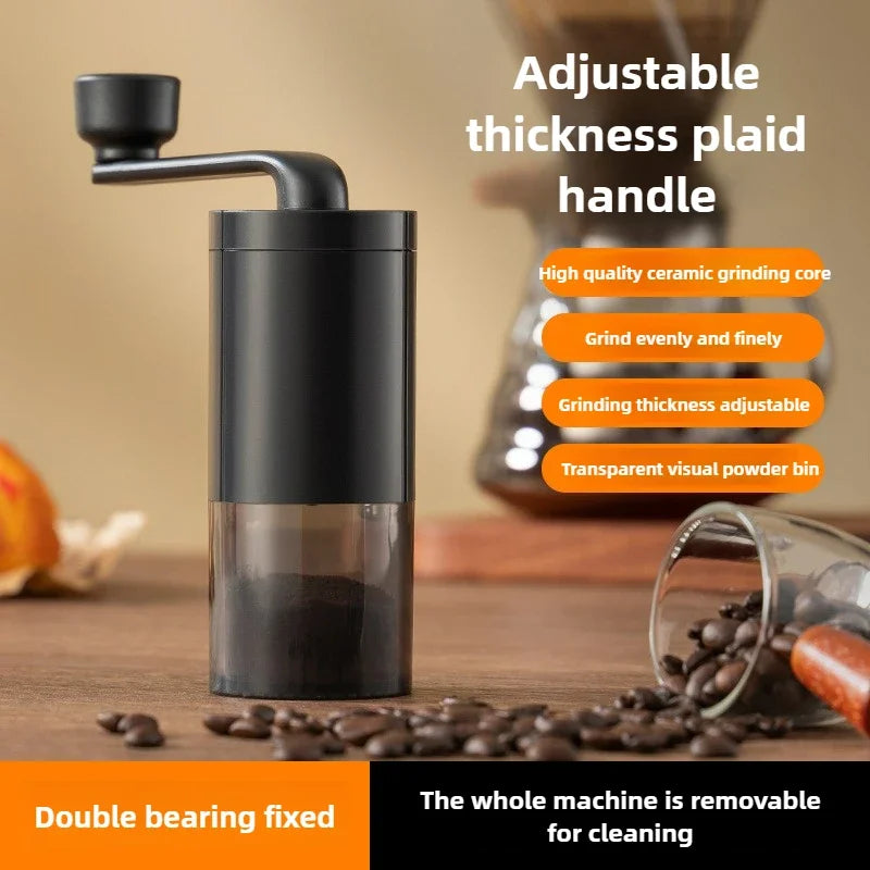 Black portable plastic hand crank coffee grinder with adjustable bearing for travel and home use (view 6)