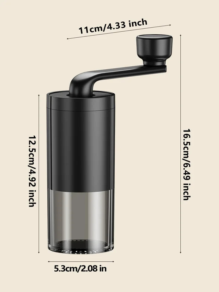 Vintage-style black manual coffee grinder with a hand crank