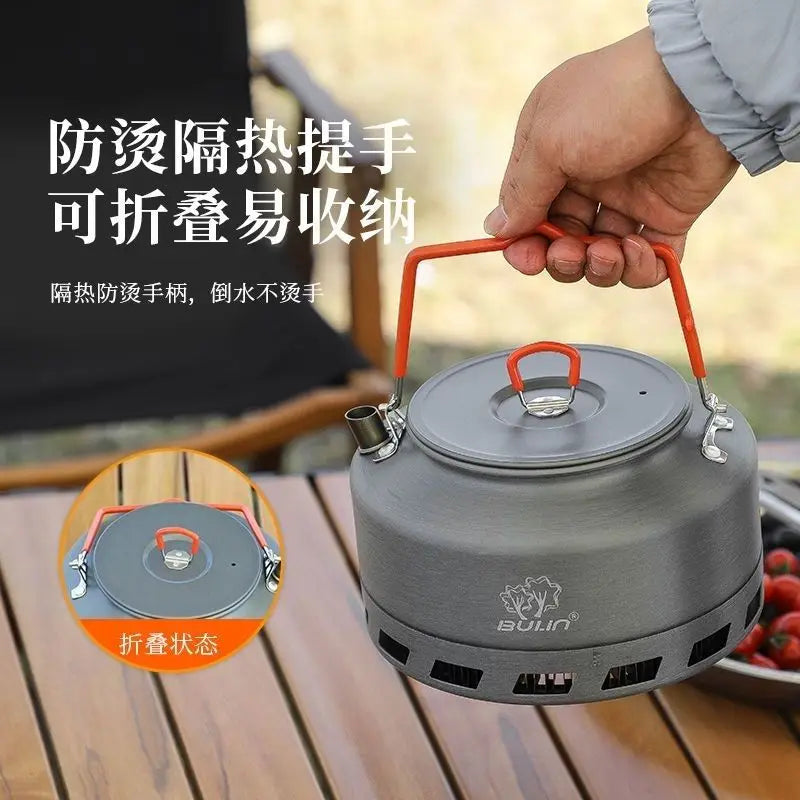 Two aluminum alloy camp kettles on a white background, one 1.1 liter and one 1.6 liter, with handles (view 4)