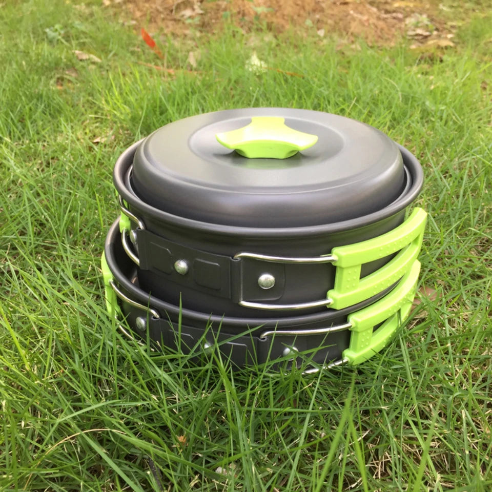 A 1.8L aluminum alloy camp cookware set in black, showing the pot and other components nested togeth (view 3)