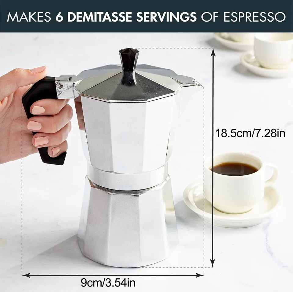 Several sizes of aluminum alloy stovetop coffee makers with black handles, suitable for camping and (view 3)
