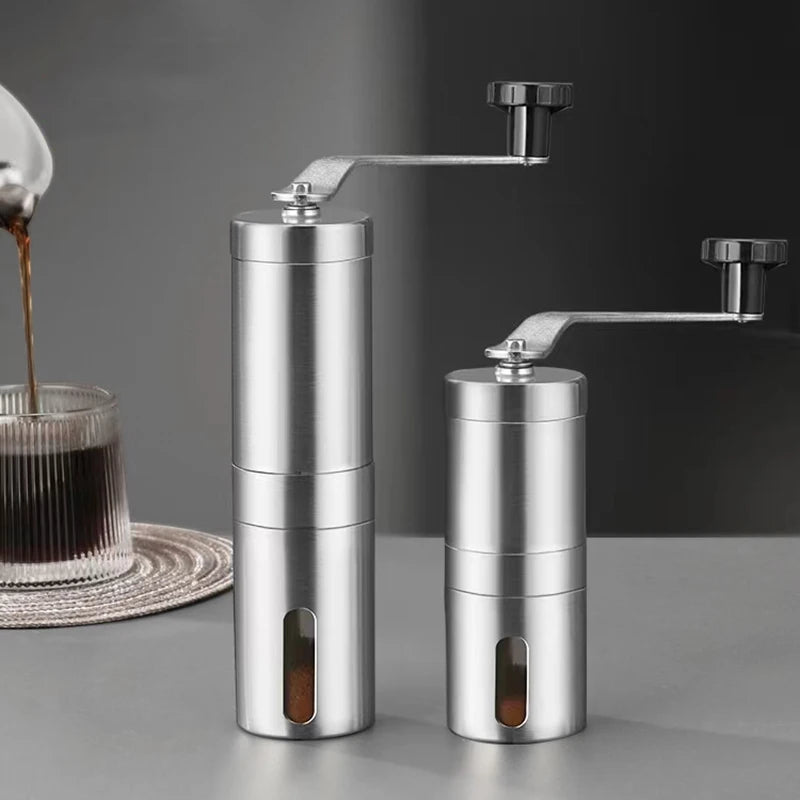 Portable stainless steel manual coffee grinder with a hand crank and adjustable ceramic burrs (view 6)