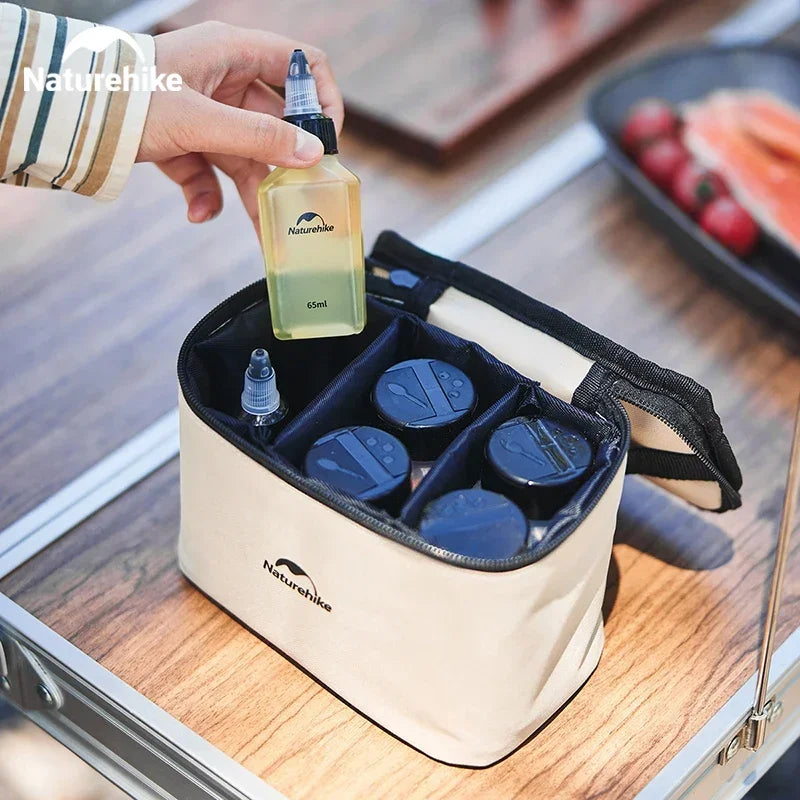 An 8-piece plastic camp kitchen spice and seasoning set with individual clear containers (view 2)