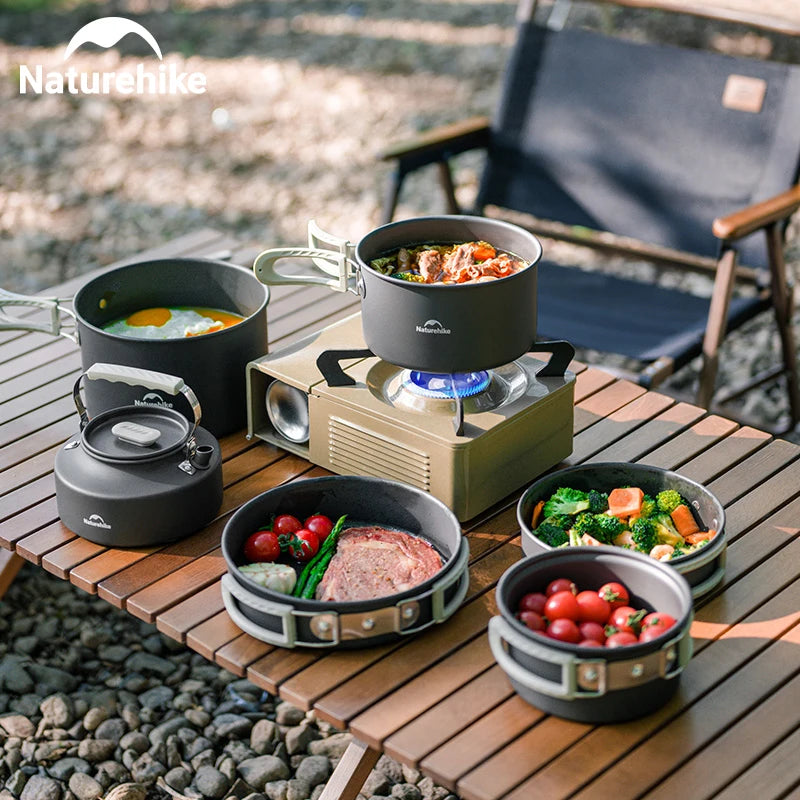 Aluminum alloy camping cookware set with pots, pans, and a kettle for 4-7 people (view 6)