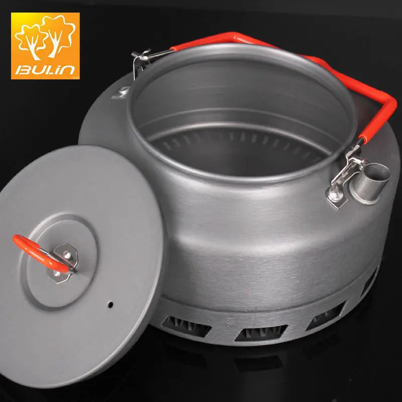 Two aluminum alloy camp kettles on a white background, one 1.1 liter and one 1.6 liter, with handles (view 7)
