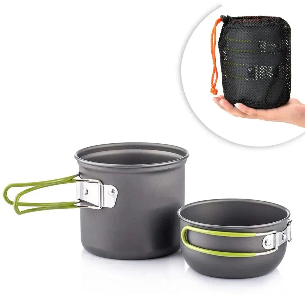Ultralight camping cookware mess kit with pots, pans, and utensils for outdoor cooking (view 7)